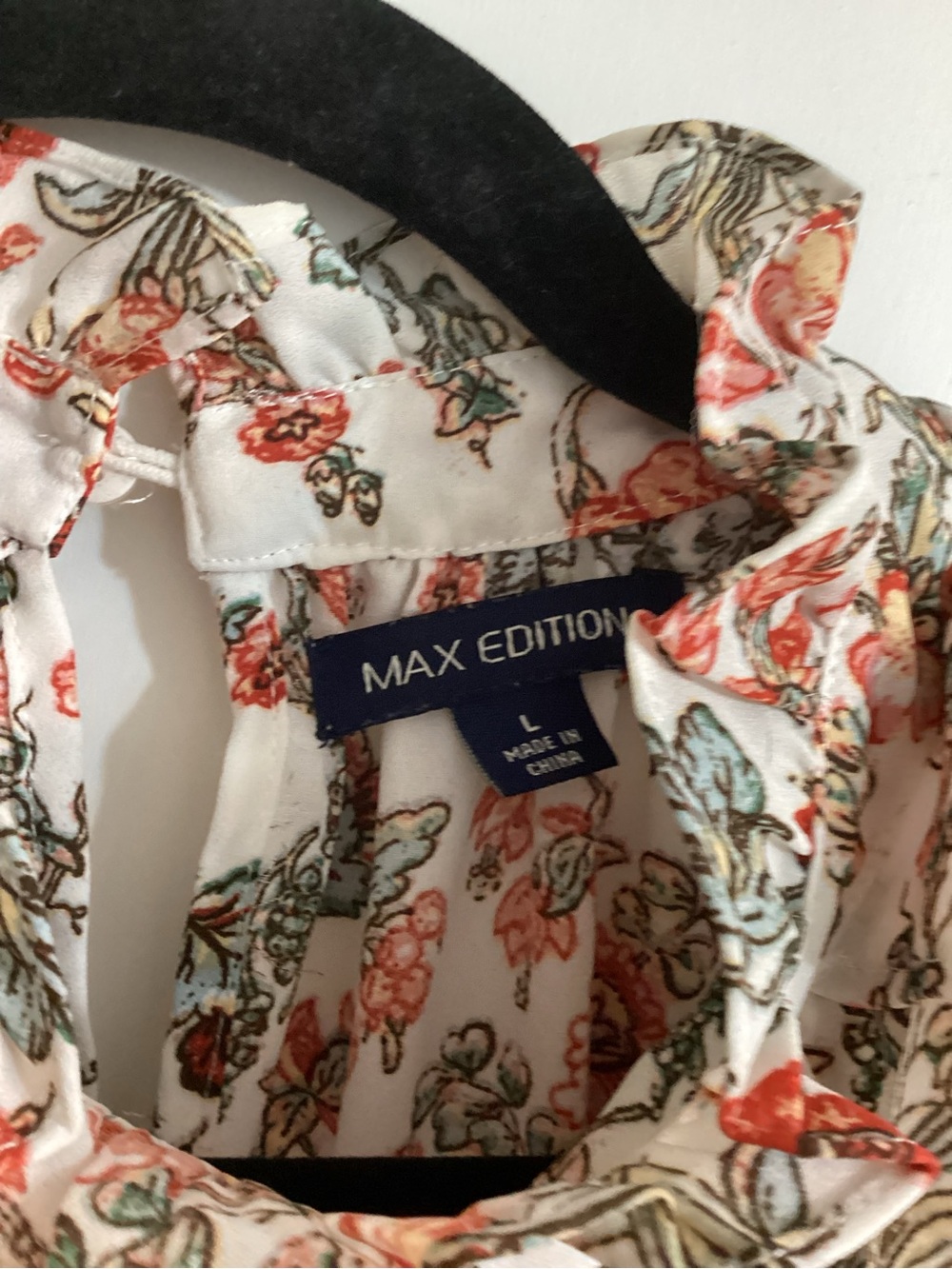 Max Edition Floral Ruffle Blouse in Cream with Coral & Teal